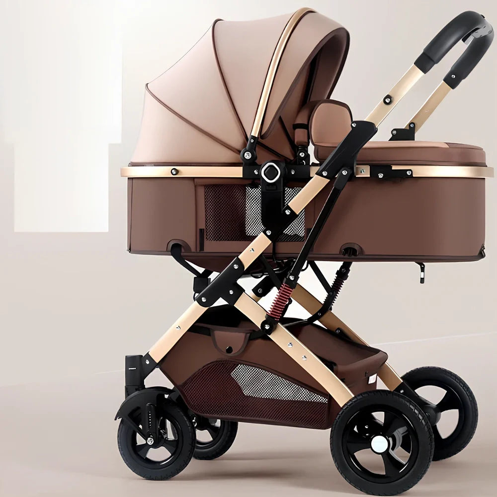 Two-way reversible baby stroller with aluminium frame and rubber wheels in dark blue colour