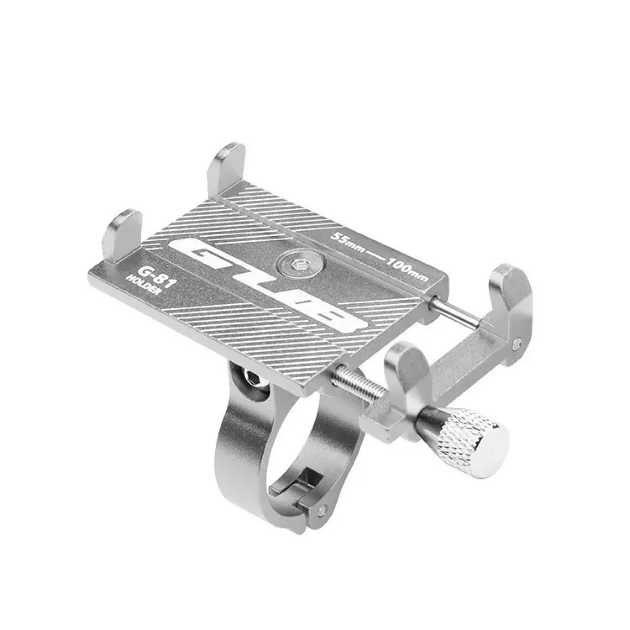 Aluminium alloy bicycle phone holder with 360-degree rotation on black handlebar