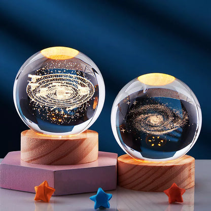 Crystal Ball Night Light with 3D Carved Solar System Design