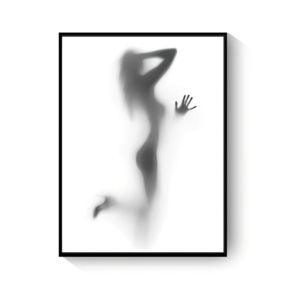 Black and white abstract canvas wall art with frameless rectangular design showing textured oil canvas surface