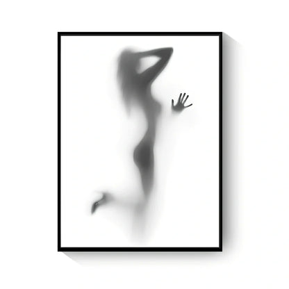 Black and white abstract canvas wall art with frameless rectangular design showing textured oil canvas surface