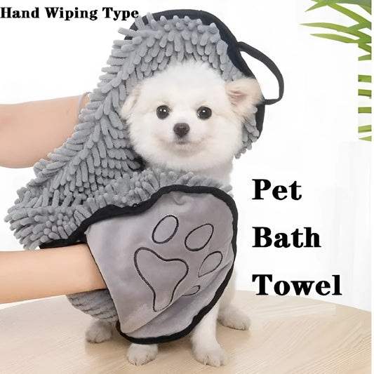 Blue pet bath robe towel with absorbent fibre for drying dogs and cats after washing