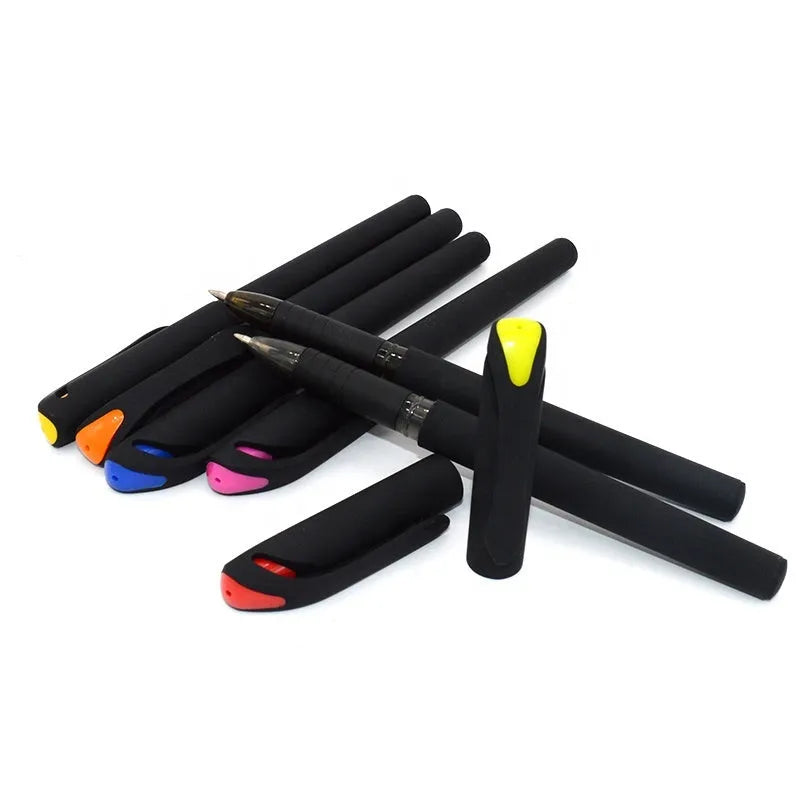 10 plastic gel pens with black refills in various colours, 14cm advertising gift stationery