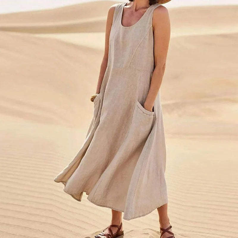 Elegant Summer Sleeveless Maxi Dress with Pockets in various colors