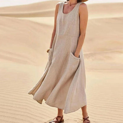 Elegant Summer Sleeveless Maxi Dress with Pockets in various colors