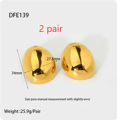 Geometric stainless steel ear studs with glazed surface in 18K gold colour finish