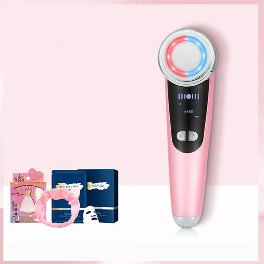 Photon facial massage device with red-blue light therapy, 166mm compact design