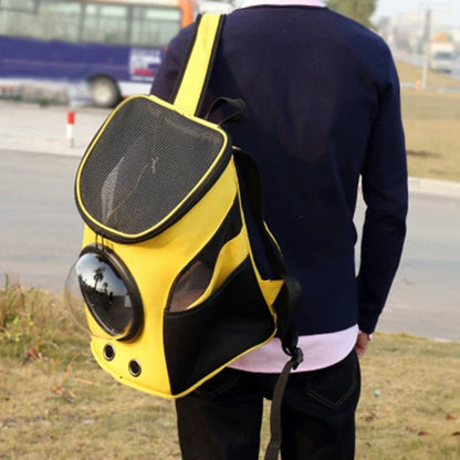 Astronaut-inspired pet carrier backpack with a space capsule design for safe and comfortable pet transportation