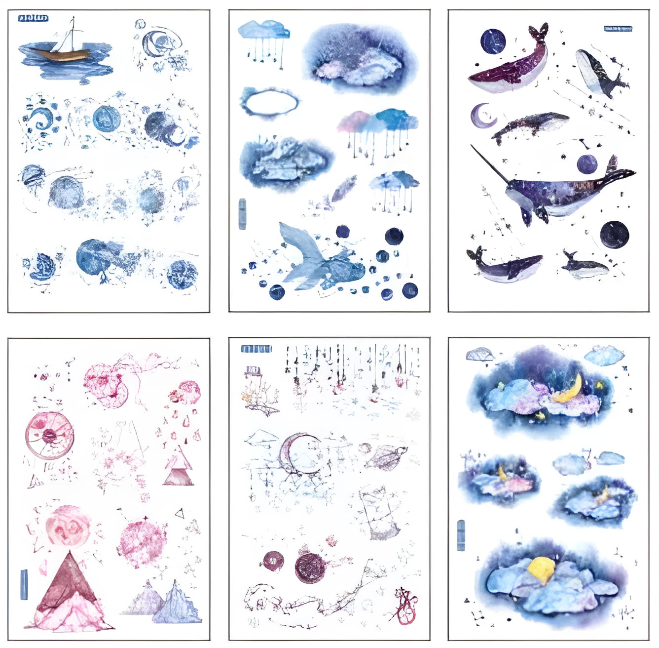 Abu Sticker Set showing fantasy stars design on Japanese paper, 10.5 by 14.1 cm
