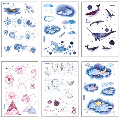 Abu Sticker Set showing fantasy stars design on Japanese paper, 10.5 by 14.1 cm