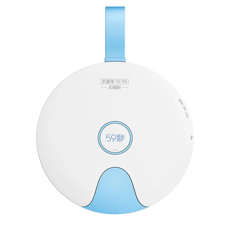 Compact USB-powered baby bottle sterilizer in blue and pink options