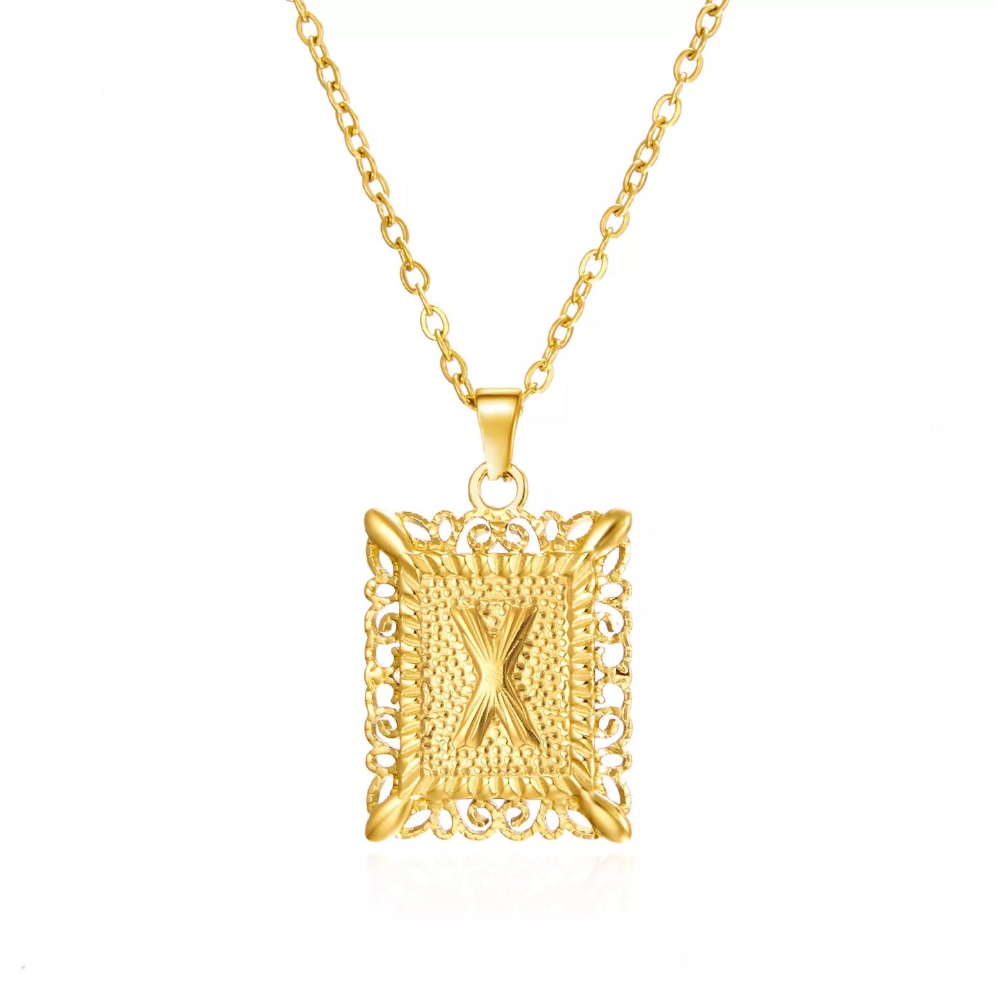 Personalized initial letter necklace in gold or steel, featuring any letter from A to Z