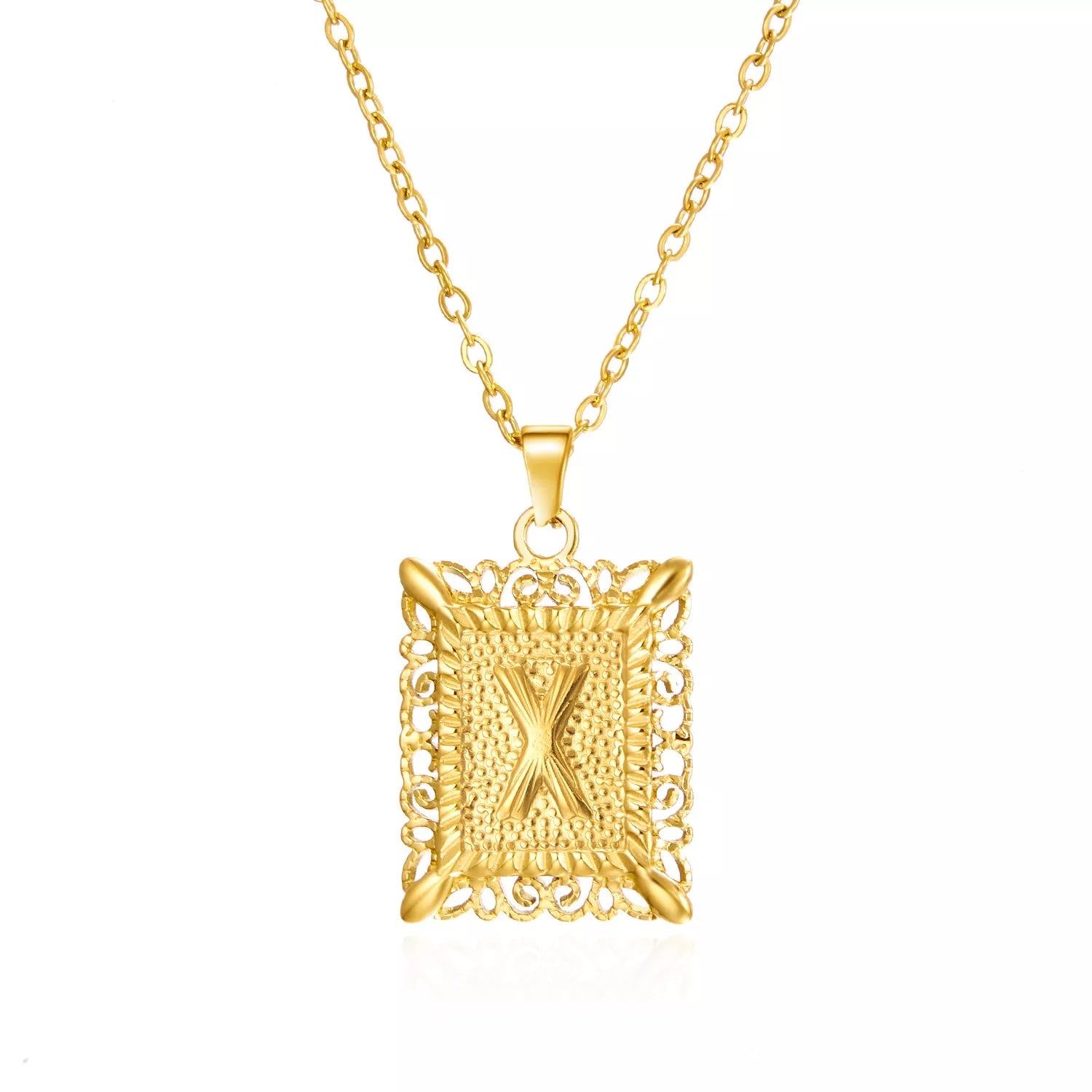 Personalized initial letter necklace in gold or steel, featuring any letter from A to Z