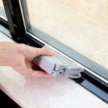 Window groove cleaning brush with comfortable grip and scouring pad head