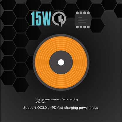 Black luminous gaming mouse mat with mech style graphics, water-repellent cloth surface, and USB cable