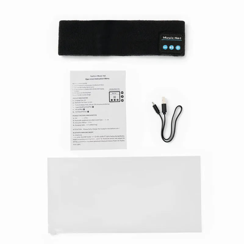 Bluetooth 5.4 head band with eye mask and sports scarf functions in black, dark grey, or grey-white colours