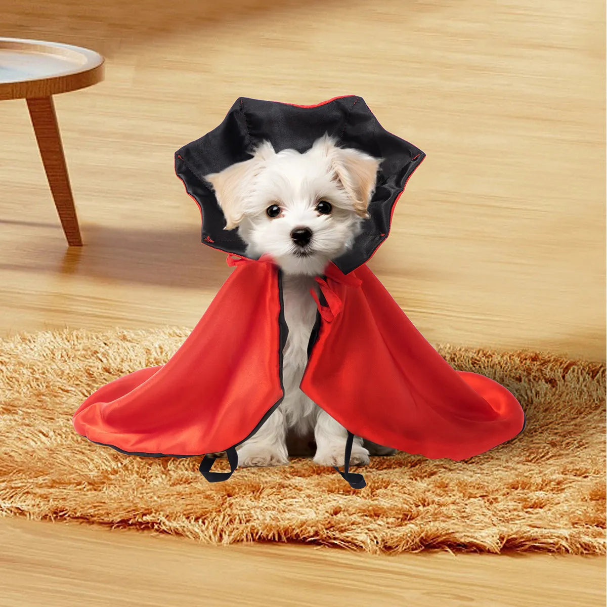 Red polyester Halloween costume cloak for a cat or small dog