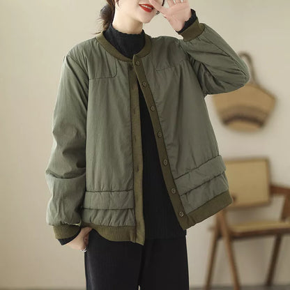 Retro cotton padded jacket in black, green, or khaki with practical pockets
