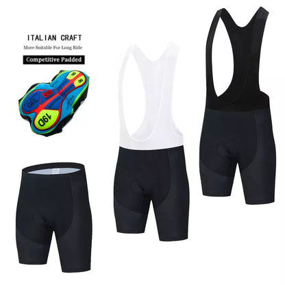 Men's Team Cycling Shorts in black and black white options, featuring breathable mesh fabric for cyclists.