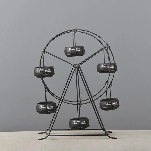 Ferris Wheel stand with 6 cement succulent plant pots in various colors