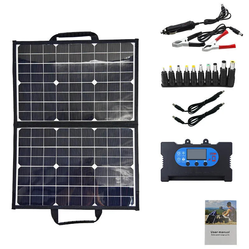 Black 40W single crystal solar folding bag folded to 425x285x8mm for portable outdoor charging