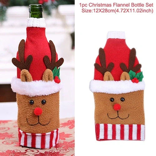 Festive Christmas wine bottle socks in vibrant colors, perfect for holiday decor