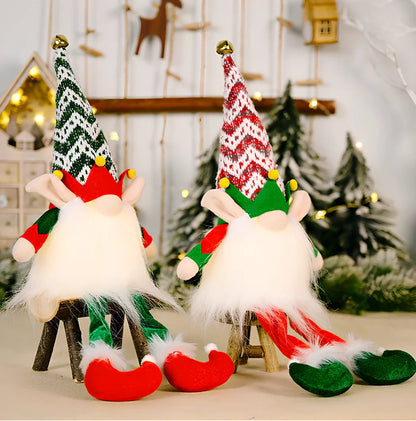 Christmas elf Rudolph doll with LED lights and striped fabric hat, 25cm tall