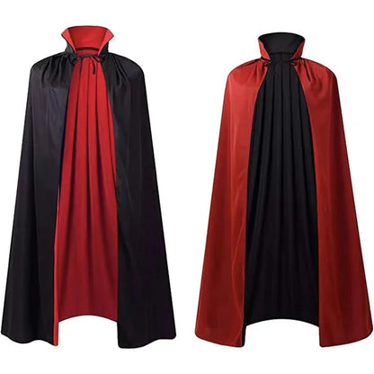Children's black satin hooded cloak for Halloween wizard or witch costume with gold and purple colour options