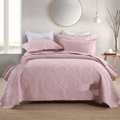 Double-sided pure cotton bed cover three-piece set with Damascus pattern in beige and yellow colour scheme