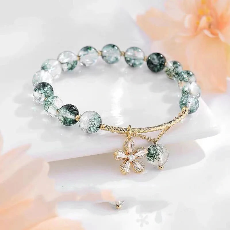 Green Ghost crystal beaded bracelet with Sakura design for women