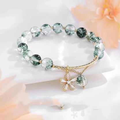 Green Ghost crystal beaded bracelet with Sakura design for women
