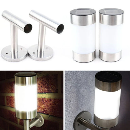 White solar wall light with integrated solar panel and LED, 7.6x12x25cm dimensions