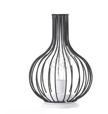 Minimalist hollow iron table lamp with warm white LED light in red wine glass design