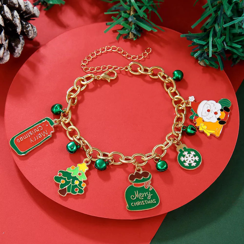 Festive Christmas Metal Chain Bracelet with Santa Claus and snowflake designs