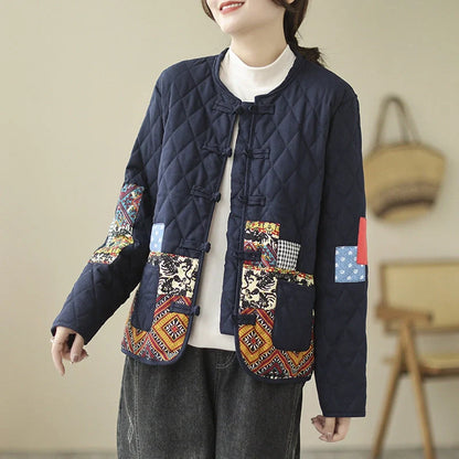 Cozy vintage-inspired cardigan jacket with a rhombus pattern design, featuring a padded interior and relaxed, oversized fit.