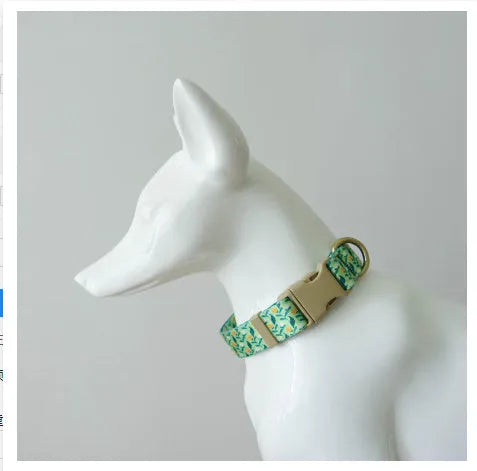 Flower pattern nylon pet collar in blue with size options for dogs and cats
