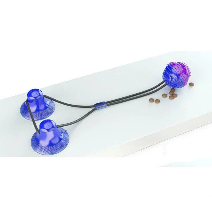 Blue suction cup pet toy with 28.5-inch length and 3.15-inch ball for dogs and cats