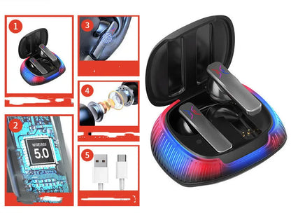 Hall Flashing wireless gaming headset with earplug design in black or white colour