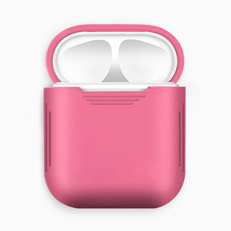 Silicone shockproof protective case for Apple AirPods in various colours with anti-lost rope.