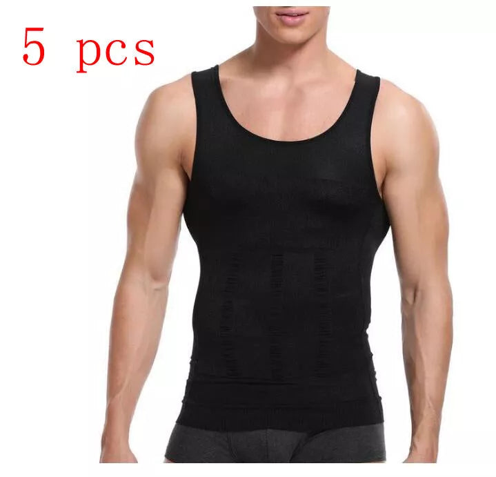Men's body shaping vest in black or white, U-neck design, sizes M to XXL