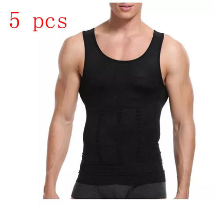 Men's body shaping vest in black or white, U-neck design, sizes M to XXL