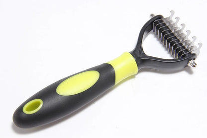 Dog grooming comb with plastic body and stainless steel teeth for knot opening and hair removal