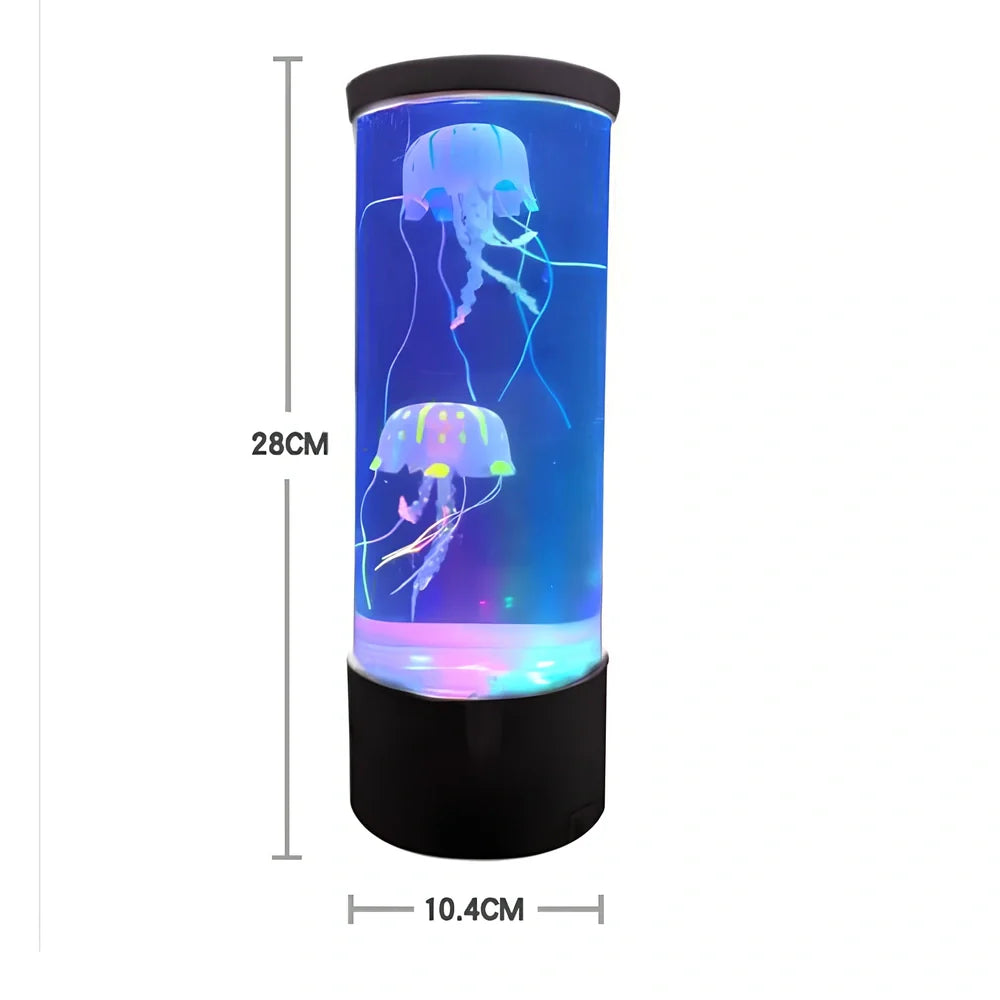 LED jellyfish aquarium lamp showing volcanic bubble effect with colour-changing lighting in black finish