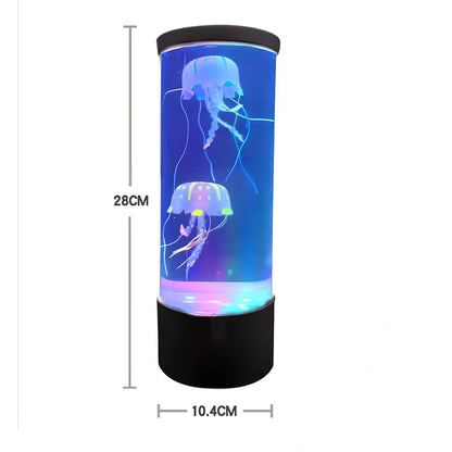 LED jellyfish aquarium lamp showing volcanic bubble effect with colour-changing lighting in black finish
