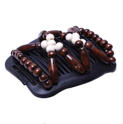Elastic beaded hair comb with plastic frame and wooden beads, 17.5x10.3cm, vintage hair accessory