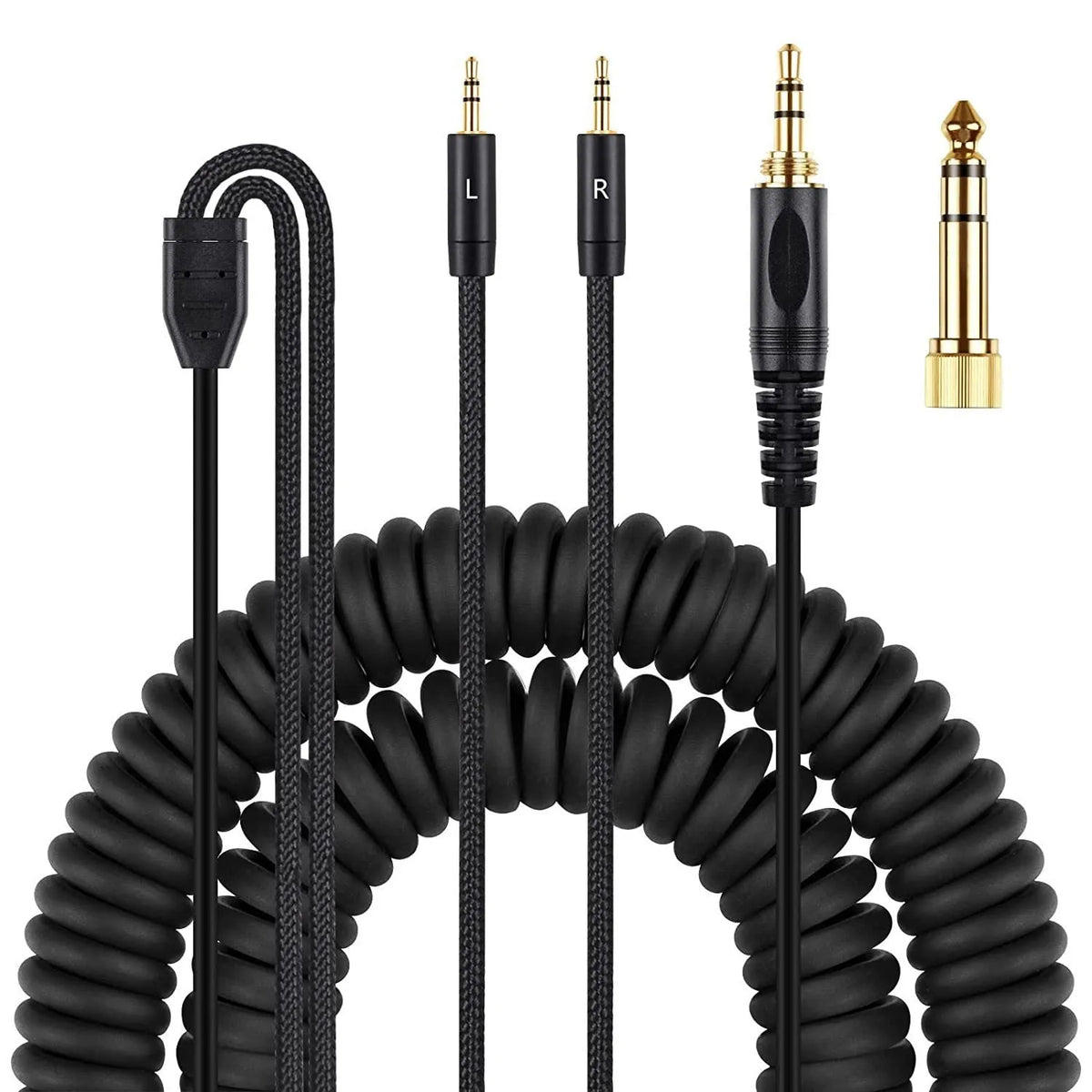Black 1.8m replacement headset cable with double 25mm plug and spring connection for HE400i HE560