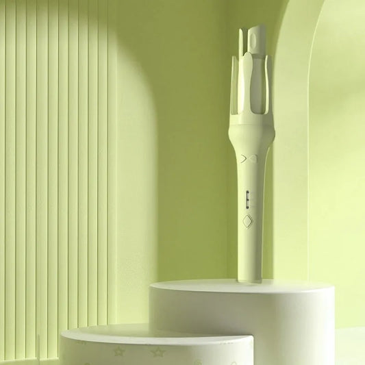Automatic hair curler in white beige colour with 32mm ceramic barrel and UK plug adapter