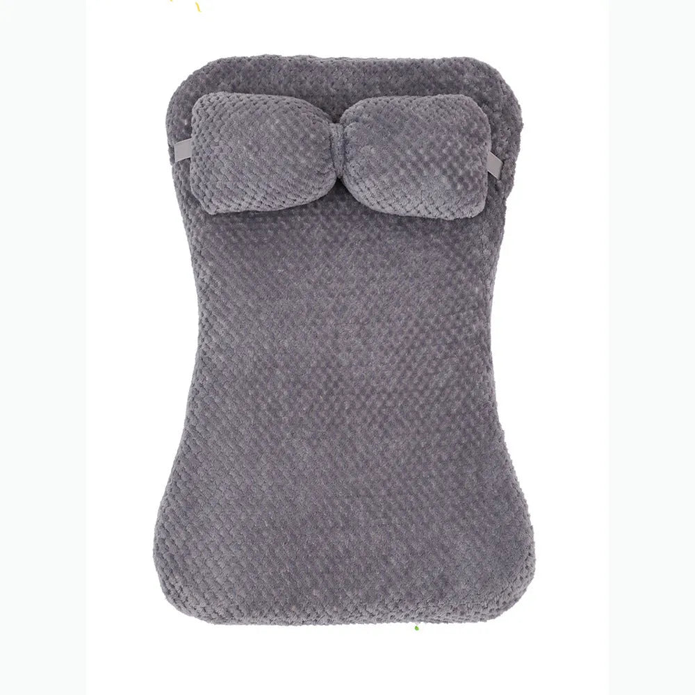Soft plush pet bed mat with pillow in grey, khaki, or pink, sizes S to XL from 40x30x6cm to 100x60x8cm
