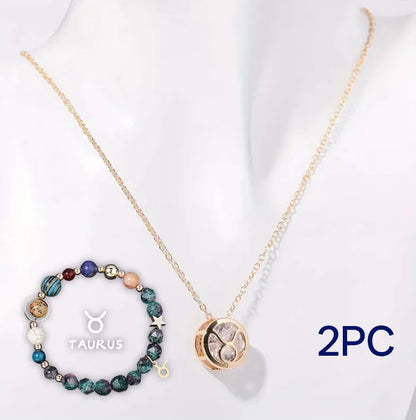 Natural stone beaded necklace and matching bracelet jewellery set showing one of 12 available style variations.