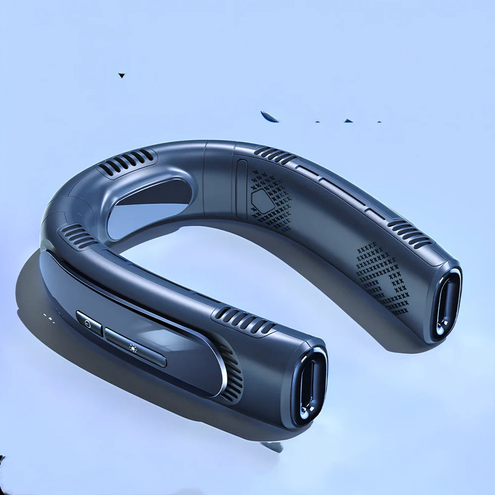 Semiconductor refrigeration hanging neck fan with five cooling units in Glacier White colour option